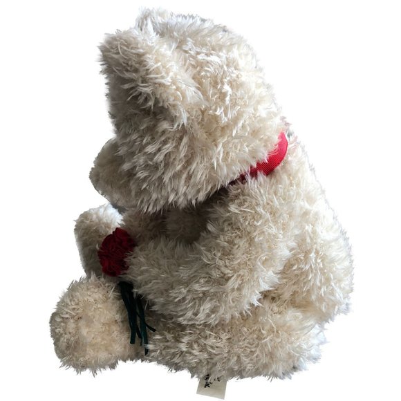 Animal Adventure Inc Beige Tan Bear Red Ribbon Bouquet of Roses 10" 2000 RETIRED - Picture 2 of 7
